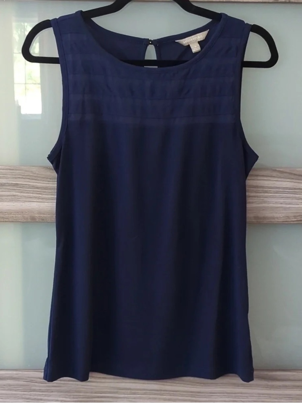 Women’s Navy Sleeveless Tank Top with Pintuck Yoke